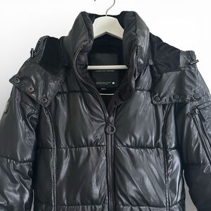Black Hooded Puffer Coat Lightweight Quilted Jacket XS Winter